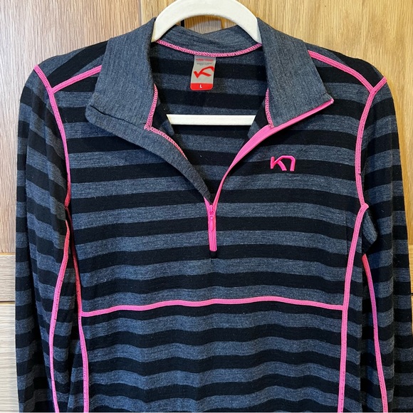 Kari Traa Ulla Half Zip Long Sleeve Top Grey Black Stripe Size Large Baselayer - Picture 2 of 5